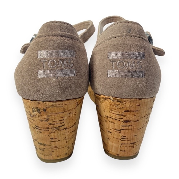 Tom's Stucco Satin Woven Peep Toe Platform Wedges Womens Size 9 - Picture 8 of 15